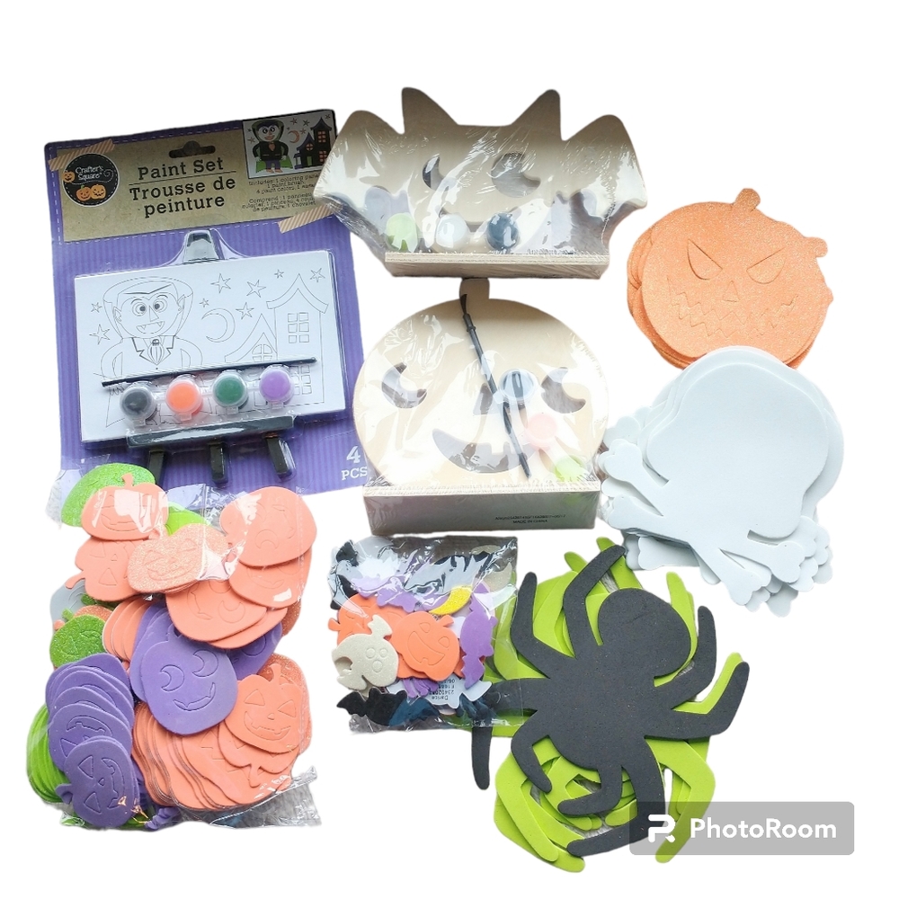 Halloween Craft Kit Bundle - Paint Sets and Foam Crafts - Pumpkin, Bat, Spider